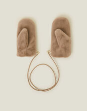 Faux Fur String Mittens, Natural (NATURAL), large