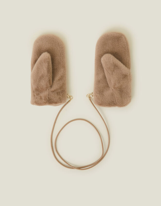 Faux Fur String Mittens, Natural (NATURAL), large