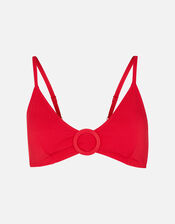 Buckle Front Textured Bikini Top, Red (RED), large