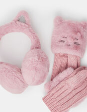 Girls Cat Faux Fur Earmuffs and Gloves Set, Pink (PINK), large