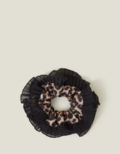 Oversized Leopard Print Hair Scrunchie, , large