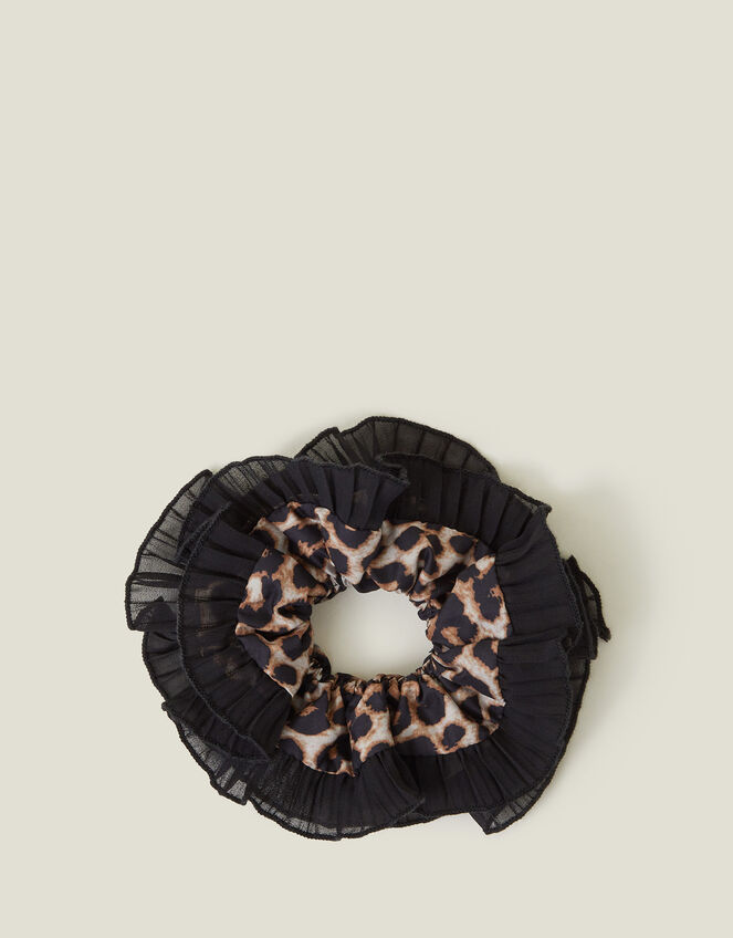 Oversized Leopard Print Hair Scrunchie, , large