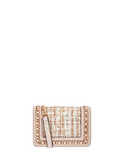 Tweed and Chain Shoulder Bag with Built-In Mirror, Nude (NUDE), large