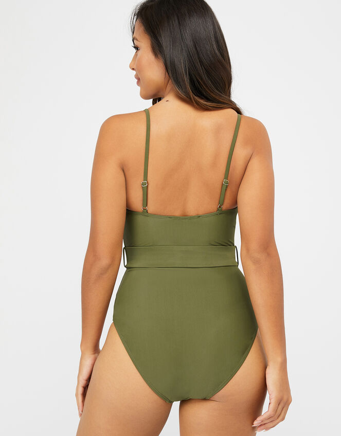 Belted Swimsuit, Green (KHAKI), large