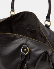 Double Zip Front Shoulder Bag, Black (BLACK), large