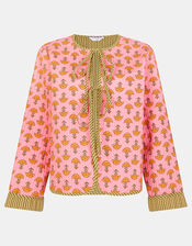 Marigold Print Quilted Jacket, Pink (PINK), large