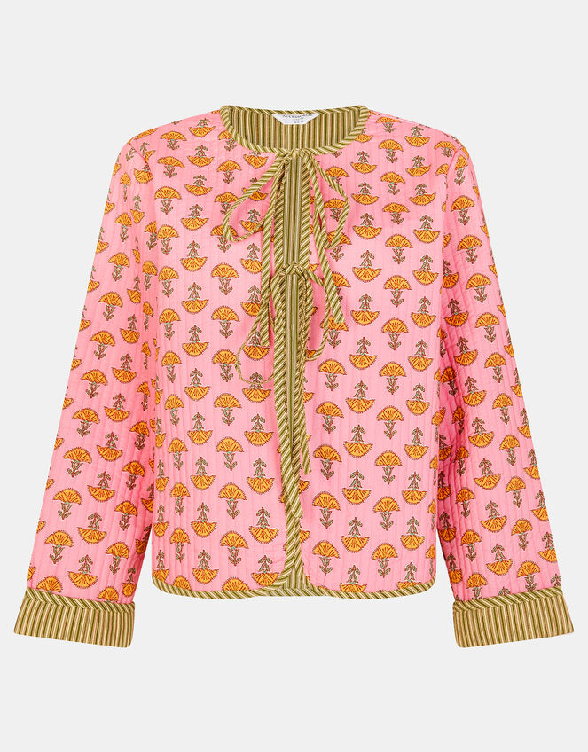 Marigold Print Quilted Jacket, Pink (PINK), large