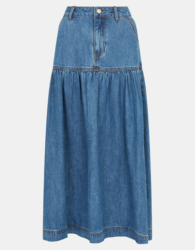Denim Midi Skirt, Blue (BLUE), large