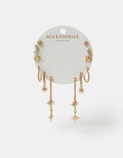 6-Pack Celestial Chain Stud and Hoop Earrings Gold, , large