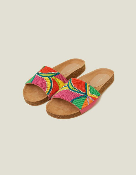 Beaded Geometric Cork Footbed Sandals, BRIGHTS MULTI, large