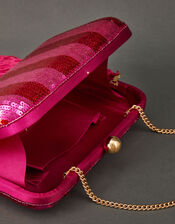 Sequin Stripe Hardcase Clutch Bag, , large