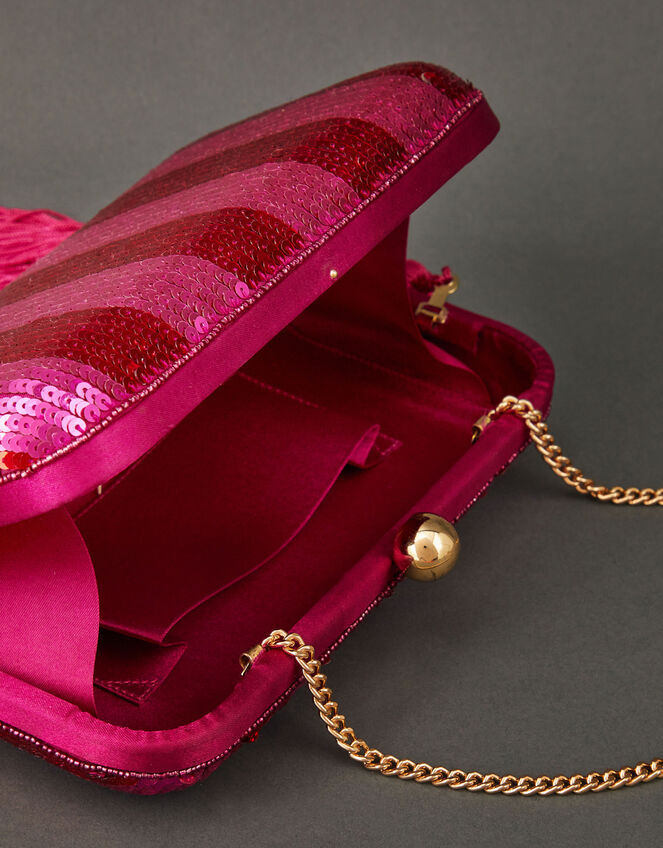 Sequin Stripe Hardcase Clutch Bag, , large