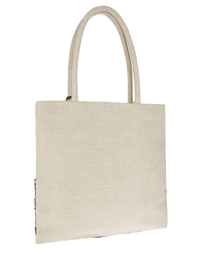 Woven Beaded Tote Bag with Tassel, , large