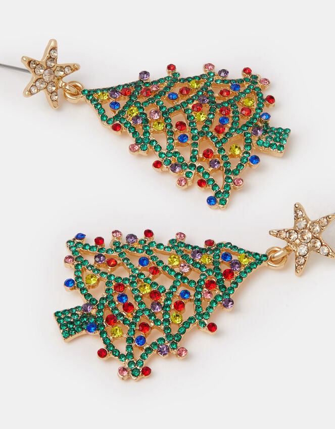 Embellished Christmas Tree Drop Earrings, , large