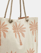 Palm Embroidered Shopper Beach Bag, , large