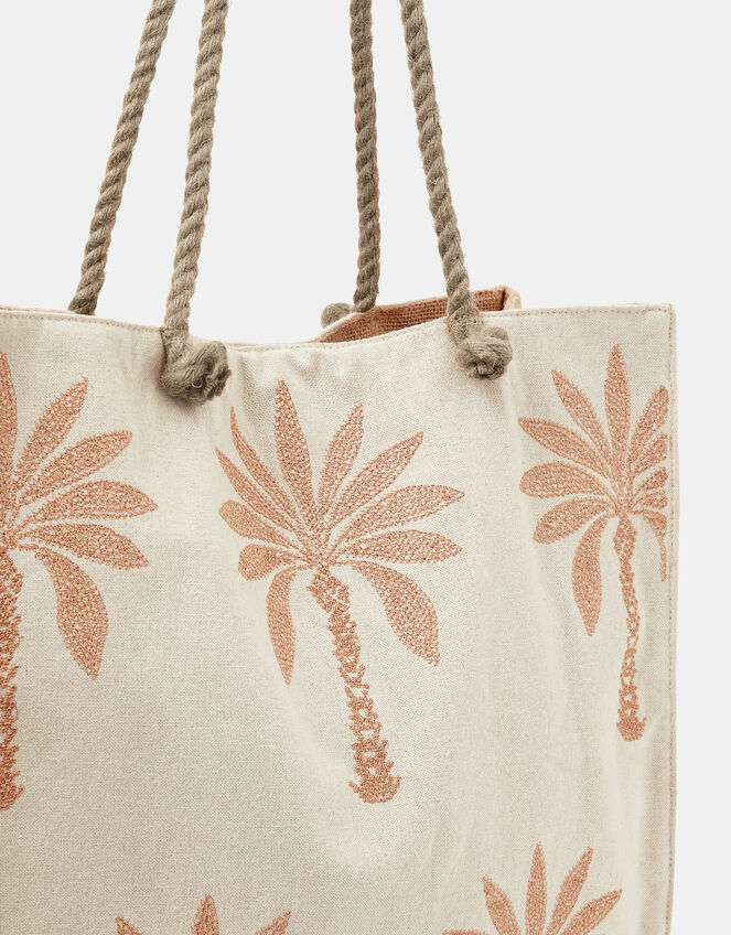 Palm Embroidered Shopper Beach Bag, , large