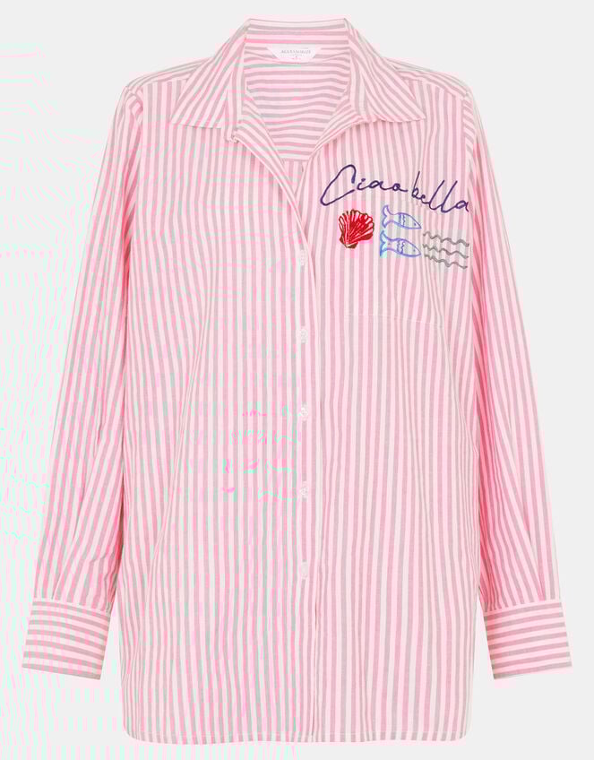 Ciao Bella Embroidered Stripe Shirt, Pink (PINK), large
