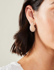 Pearly Curve Teardrop Hoop Earrings, , large