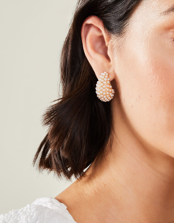 Pearly Curve Teardrop Hoop Earrings, , large