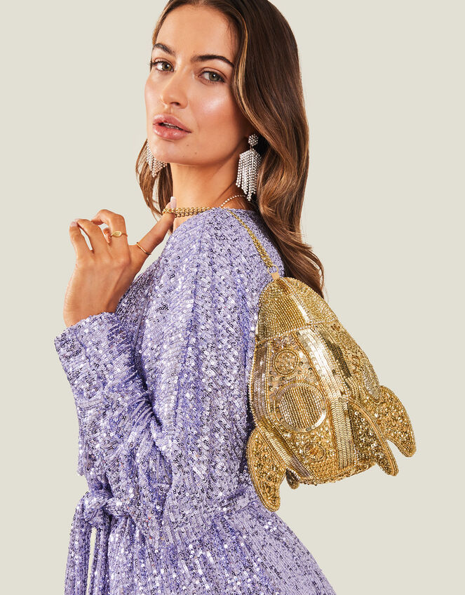 Hand-Beaded Golden Rocket Bag, , large