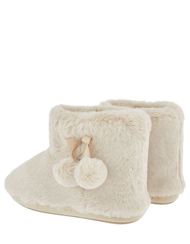Fluffy Pom-Pom Slipper Boots, Cream (CREAM), large