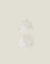 2-Pack Girls Glitter Corsage Hair Clips, Ivory (IVORY), large