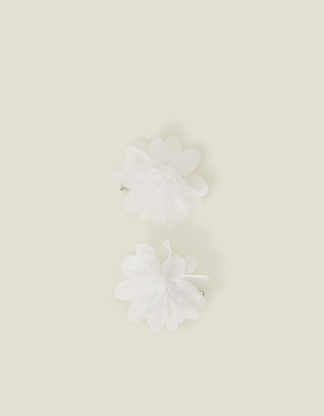 2-Pack Girls Glitter Corsage Hair Clips, Ivory (IVORY), large