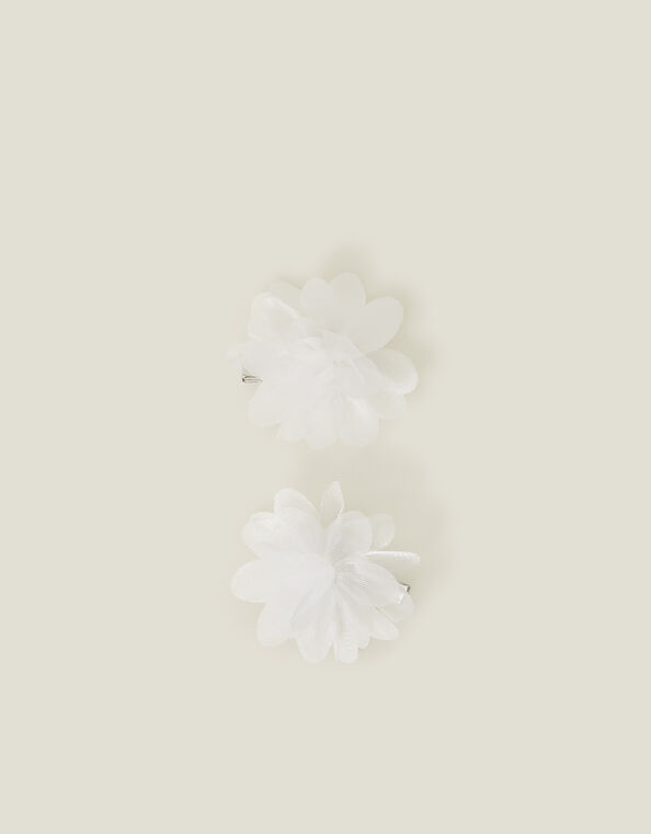2-Pack Girls Glitter Corsage Hair Clips, Ivory (IVORY), large