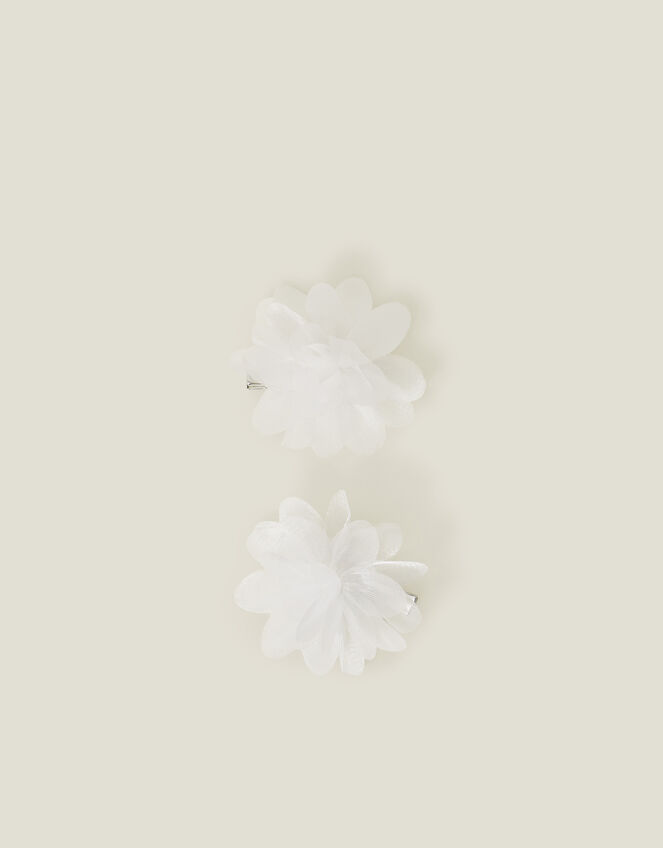 2-Pack Girls Glitter Corsage Hair Clips, Ivory (IVORY), large