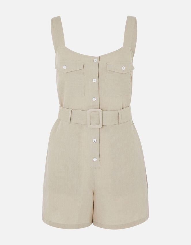 Belted Playsuit in Linen Blend, Green (KHAKI), large