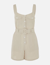 Belted Playsuit in Linen Blend, Green (KHAKI), large