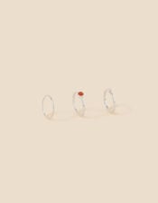 Recycled Sterling Silver Carnelian Rings Set of Three , Red (RED), large
