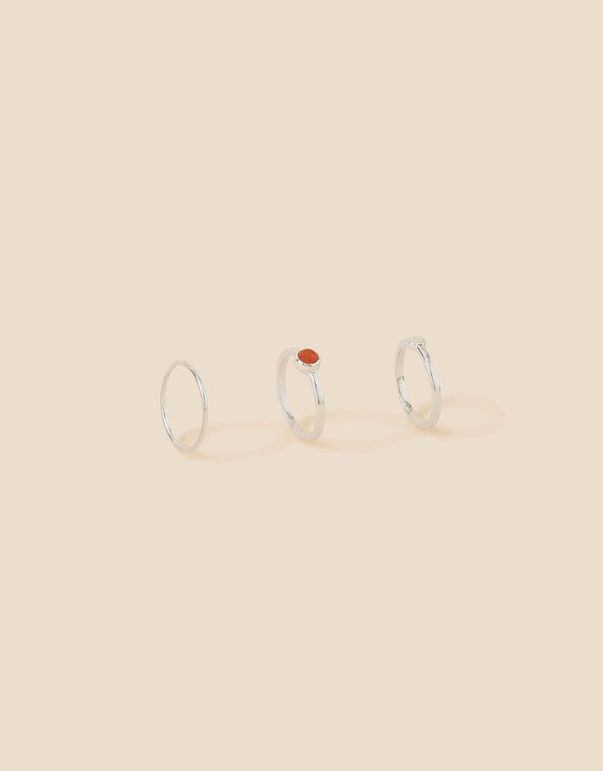 Recycled Sterling Silver Carnelian Rings Set of Three , Red (RED), large