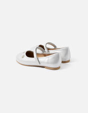 Girls Flower Ballerina Flats, Silver (SILVER), large
