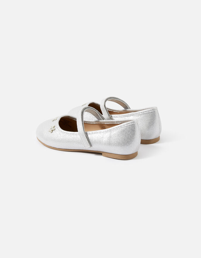 Girls Flower Ballerina Flats, Silver (SILVER), large