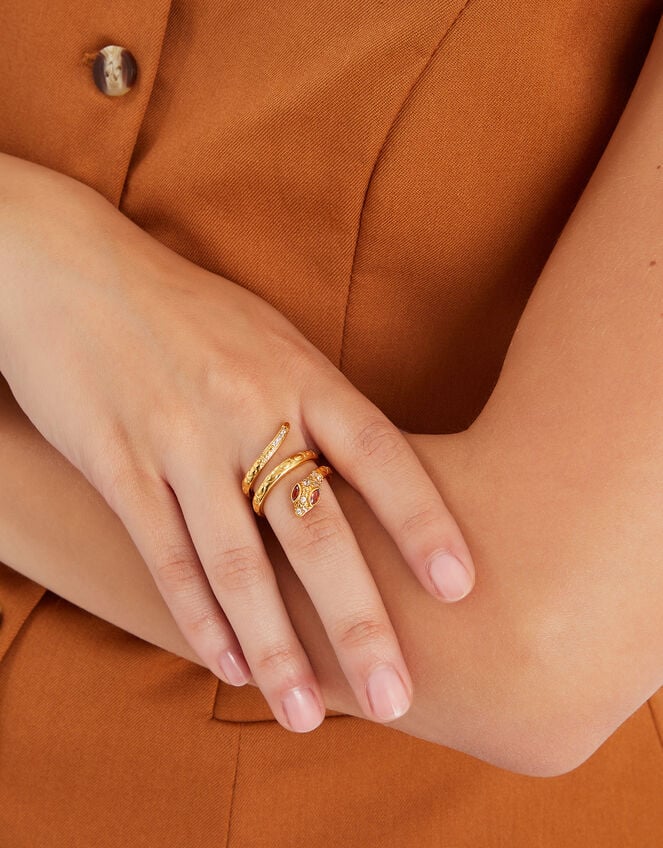 14ct Gold-Plated Snake Wrap Ring, Gold (GOLD), large