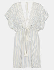 Embroidered Stripe Mini Kaftan, Blue (BLUE), large
