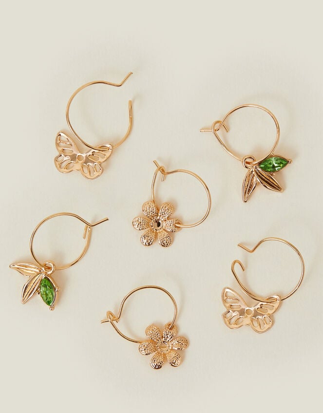 3-Pack Flower Gem Hoop Earrings, , large