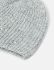 Girls Gem Sparkle Beanie Hat, Grey (GREY), large
