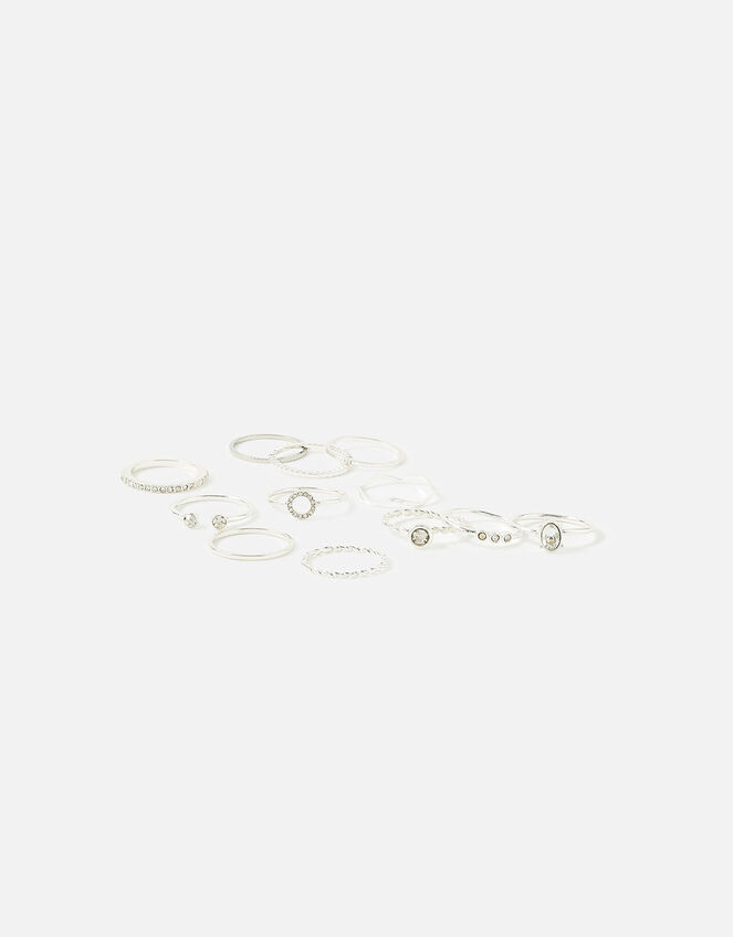 Crystal Rings 12 Pack Silver | Stacked rings | Accessorize UK