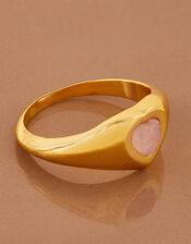 Gold-Plated Rose Quartz Heart Signet Ring, Pink (PINK), large