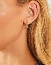 14ct Gold-Plated Stainless Steel Pave Hoop Earrings, , large