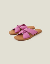 Metallic Leather Knot Sandals, Pink (PINK), large