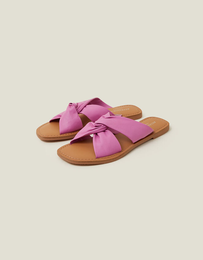 Metallic Leather Knot Sandals, Pink (PINK), large