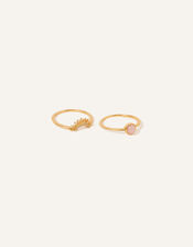 14ct Gold-Plated Rose Quartz Sun Ring Set of Two, Gold (GOLD), large