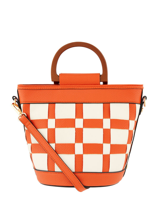 Contrast Weave Handheld Bucket Bag, Orange (ORANGE), large
