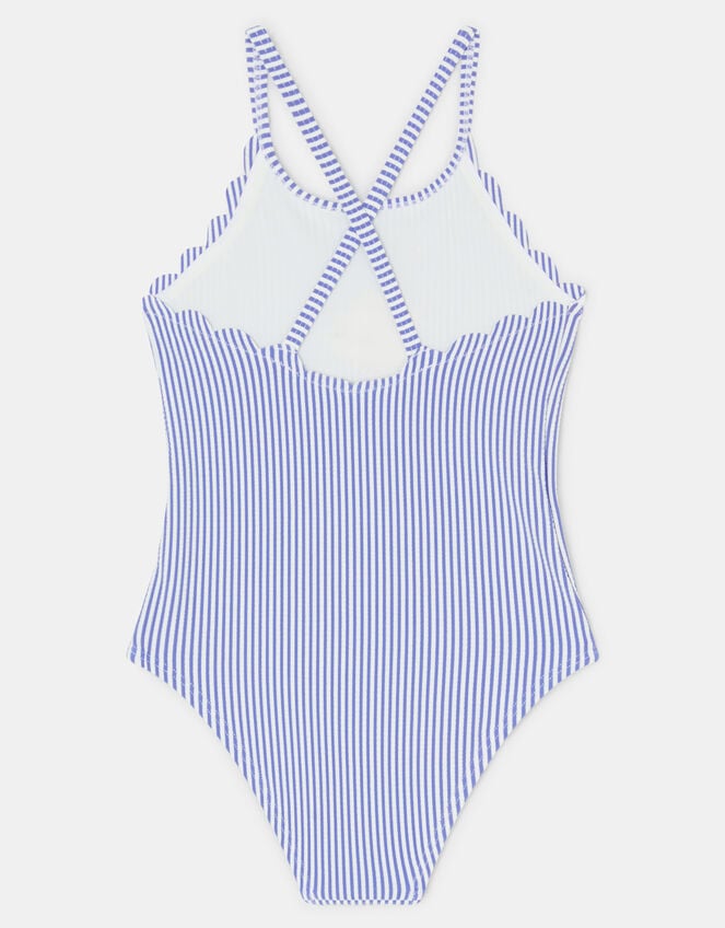 Girls Fish Embroidered Stripe Swimsuit, Blue (BLUE), large