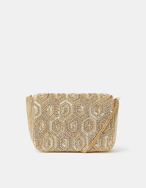 Embellished Fold Over Clutch Bag, Gold (GOLD), large