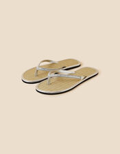 Crystal Embellished Seagrass Flip Flops, White (CRYSTAL), large