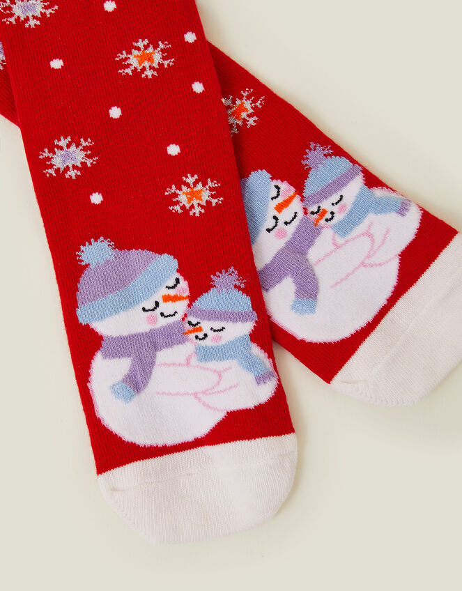 Girls Hugging Snowman Socks, Red (RED), large